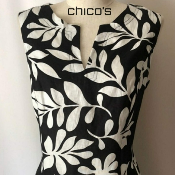 Chico's Black White Floral 100% Linen Dress - Picture 2 of 4